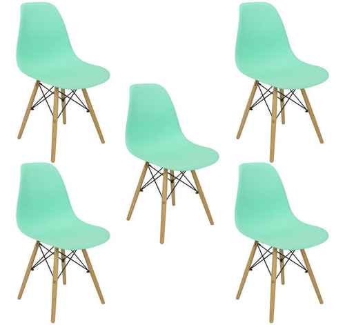 Kit 5 Cadeiras Charles Eames Eiffel Wood Design Verde Claro