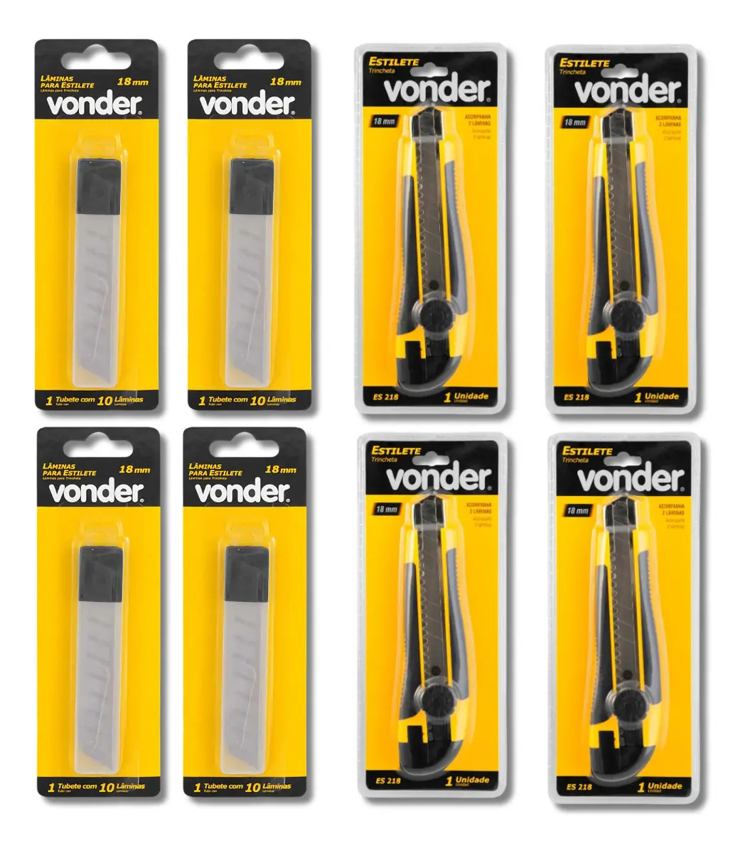 Kit de 4 Estiletes Vonder Profissionais com Lâmina de 18" e 40 Lâminas Extras