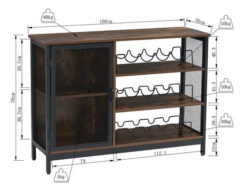 Gabinete De Bar, Bufets De Cocina Con Soporte Y Portabotella Atigrado