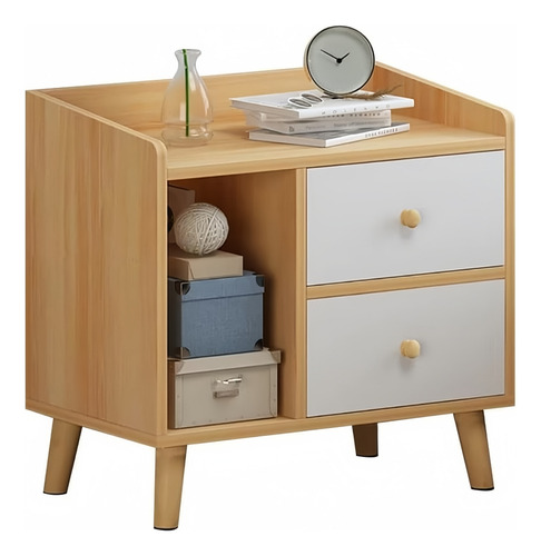 Mesa Lateral Retro Con Cajón 43x30x48cm Color Marrón Claro