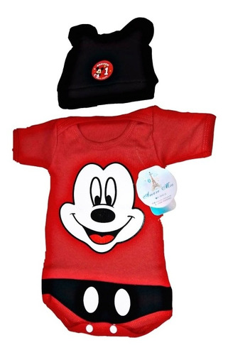 Conjunto Body Algodón Mickey Mouse Disney Con Gorro Bebé