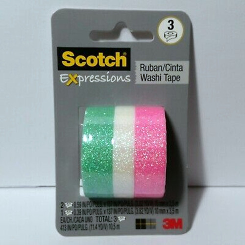 Rollo Cinta Adhesiva Scotch Washi Tape X 3 Con Brillo Color