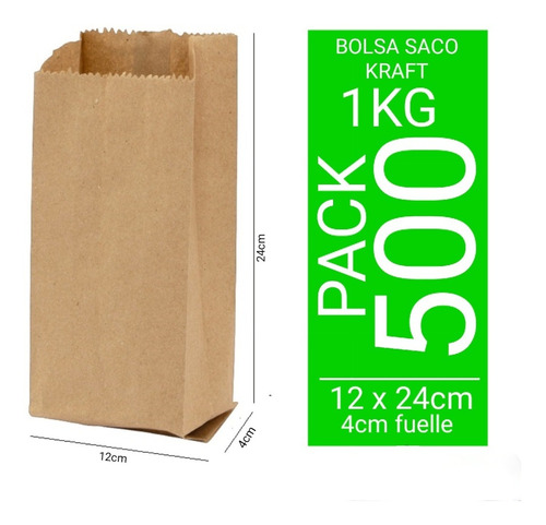 Bolsa Saco De Pape Kraft 1 Kilo X 500 Unidades