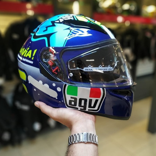 Casco Agv K3 Sv Misano 2015 Shark Vr46 + Pinlock Talla 58 Color Azul Diseño Rossi Misano 2015