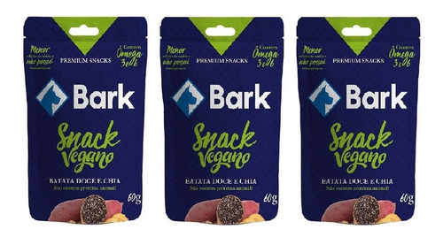 Bark Snack Vegano P/ Cães Batata Doce E Chia 60g Kit 3 Un.