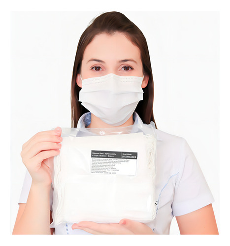 Máscara Profissional Hospitalar Descartável Tripla 50 Uni Cor Branco