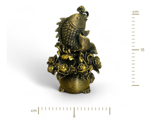 Figura De Pez Koi Fehg Shui Flores 15 Cm Oriental Almabuddha Oro Antiguo