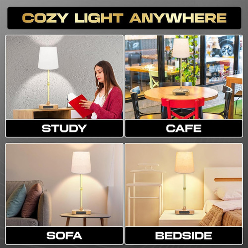 Bylifity Lámpara De Mesa Inalámbrica, Lampara Escritorio Luz Led Recargable Con Brillo Ajustable, Batería De 8000mah Portátil Con 3 Modos De Luz, Perfecta Para Comedor, Oficina, Dormitorio Lino