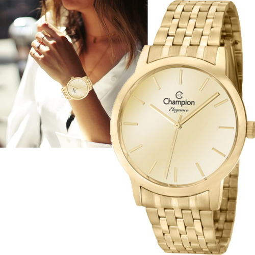 Relógio Feminino Champion Elegance Dourado Original Cn27732g