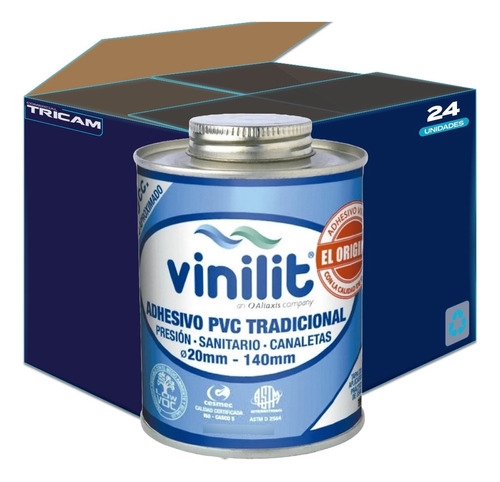 24 Uni | Adhesivo Pvc 240 Cc Tarro Humedad | Vinilit