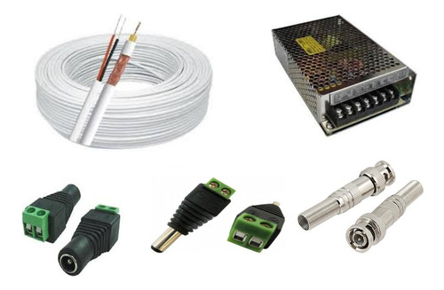 Kit Cabo Coaxial 100m 90% 20 Conectores E Fonte 10a