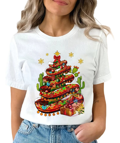 Playera Navideña Pino De Sombrero Navidad Mujer Christma M19