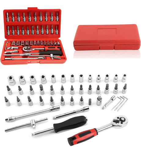 Set Caja Herramientas Juego Llave Tubo Kit 46 Piezas Estuche Rojo