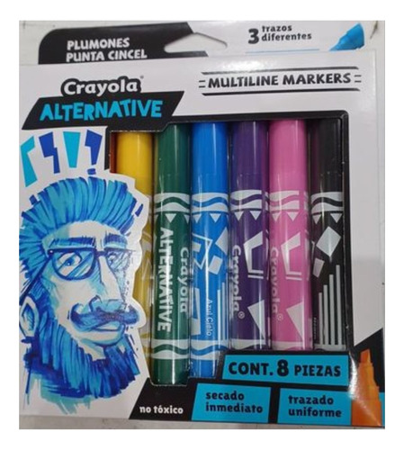 8 Plumones Multiline Alternative Crayola 3 Puntas Dibujo