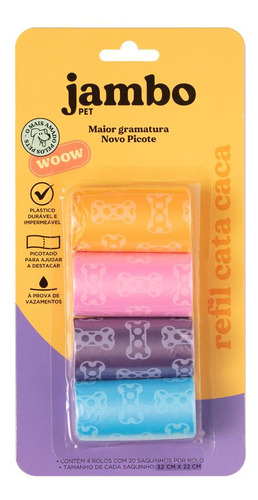 Kit 4 Saquinho Cocô Higiênico Cata Caca Refil Pet Rolo Jambo
