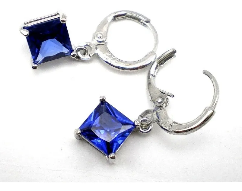 Aros De Plata 925 Y Cristal Color Azul