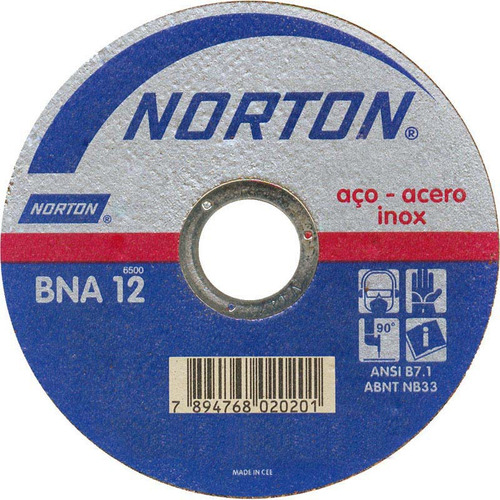 Disco Corte Aço Carb E Inox Norton Bna 12 (180x1,6x22,23mm)