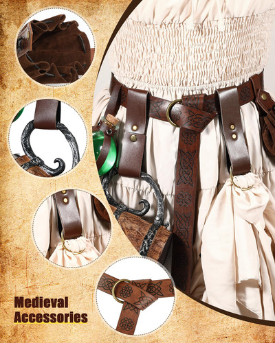 Cinturón Medieval Vikingo Con 6 Botellas De Cuero