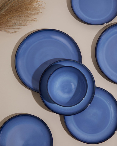 Juego De Vajillas De Gres Azul Pokini, 12 Pcs Placas De Esma