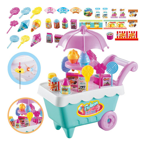 Juego De Tienda De Carrito De Helados De 19 Piezas Con