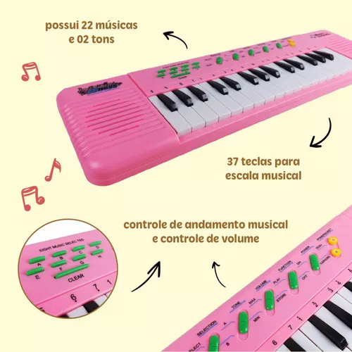 Teclado Infantil Rosa Com Microfone - Musical Resistente - Escorrega o Preço