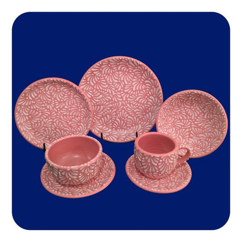 Imagen 3 de 9 de 1 Servicio De Vajilla De Talavera Poblana Rosa Coral Bco
