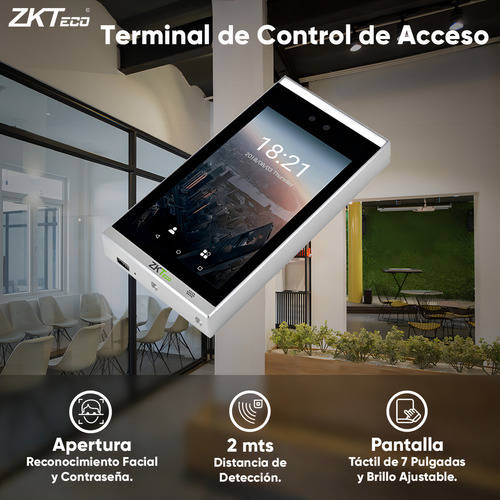 Zkteco Terminal De Control De Acceso De Reconocimiento Facial Para Una Puerta Modelo Facedepot-7bl / Interior / 10000 Rostros / Pantalla Táctil De7 Pulgadas / Serie Visible Light / Reconocimiento A 2m
