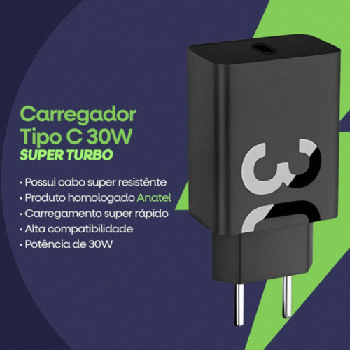 Carregador Turbo Para Samsung 30w S20 S22 S24 Plus S25 A55