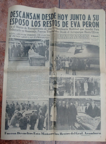  La Razón Noviembre  1974 Restos De Eva Perón 