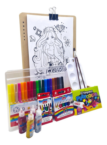 Kit Arte Niños Set Infantil + Dibujos Para Colorear Barbie