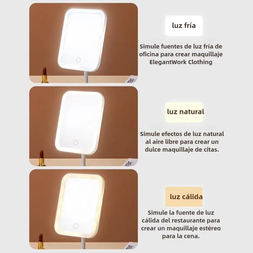 Espejo De Tocador Maquillaje Con Luz Led Rectangular