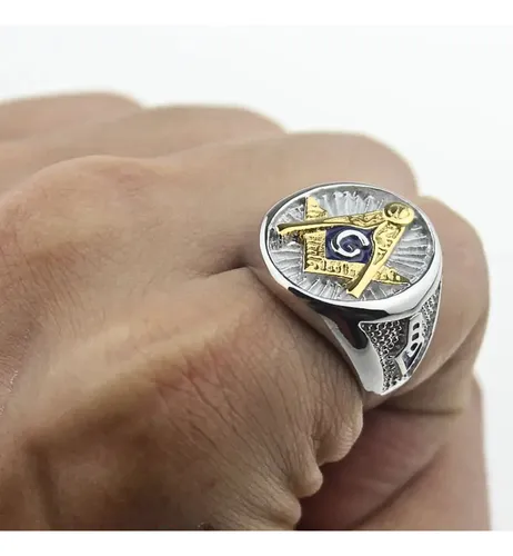 Anillo Masón Escuadra Color Plata Acero Inoxidable Hombre