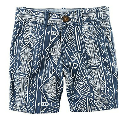 Carter S Boys Printed Flat-front Canvas Shorts  Azul  9m 