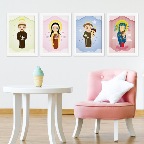 Imagem 2 de 2 de Quadros Religiosos Santos Padroeiros Moldura Branca 22x32cm