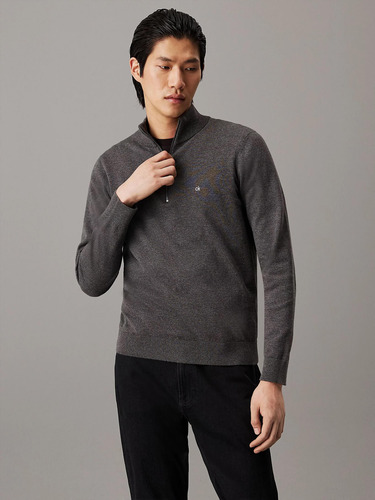 Suéter Gris Calvin Klein Cuello Alto Y Cierre Hombre