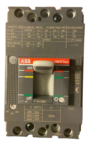 Interruptor Termomagnetico Abb 3x50a Sace Tmax Xt1c 160
