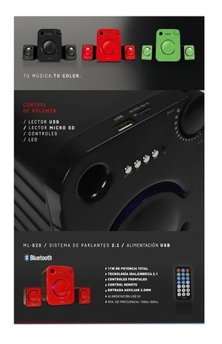 Parlante Bluetooth Noga Ml -820 2.1 Inalambrico Control