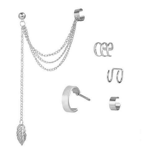 Aretes Ear Cuff Set 5 Piezas Ajustables Sin Perforacion Moda