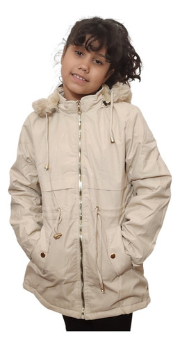 Campera Parka Impermeable Nenas Con Piel Y Capucha