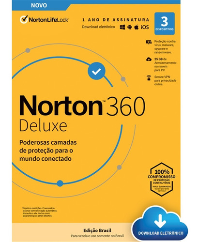 Imagem 1 de 5 de Norton Antivirus 360 P/3 Dispositivos 12 Meses Download
