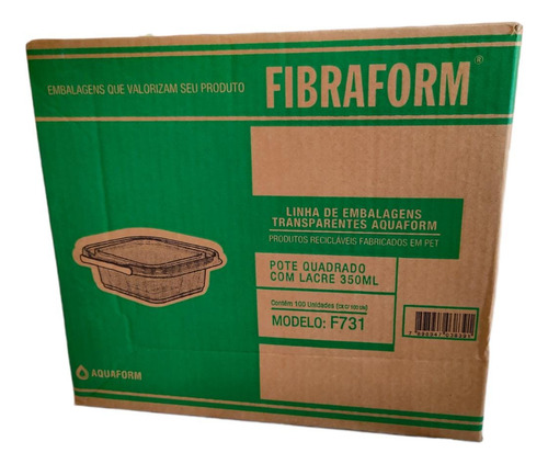 Pote Quadrado 350ml Tampa Com Lacre F731 Fibraform C/100 Un