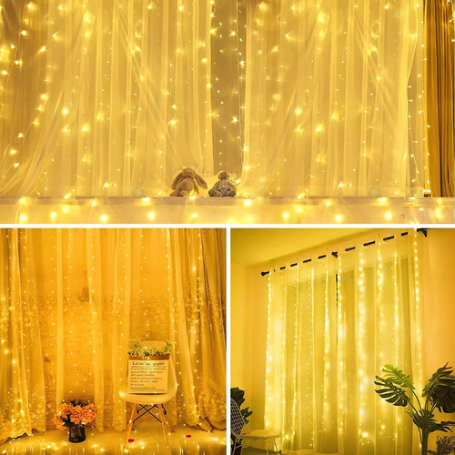 3x3m Blanco Frio Cortina Luces Led Fiesta Navidad Usb