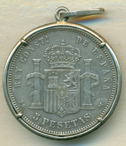 España Moneda Plata 900 5 Pesetas 1891 Engarzada 29.83 Gram.