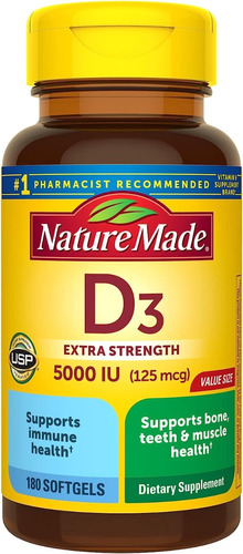 Vitamina D3 5000 Iu  Extra Fuerte Nature Made 180 Softgel