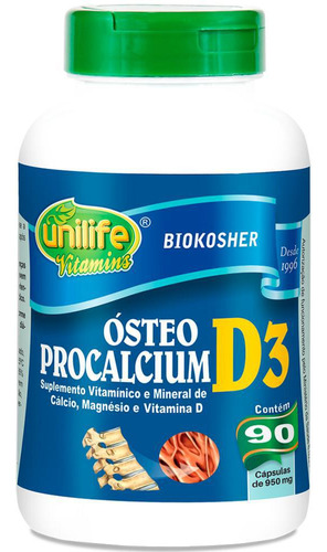 Vitamina D3 Cálcio E Magnésio Ósteo Procalcium 90 Cáp 950mg