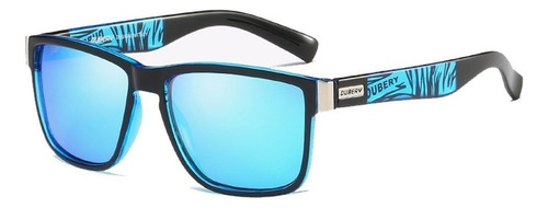 Óculos de sol polarizados Dubery Sol D518, design Mirror, cor azul armação de policarbonato cor preto/azul, lente azul de triacetato de celulose espelhado, haste preto/azul de policarbonato