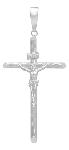 Dije Cruz Tubular Diamantado Ajedrez Cristo Plata 925 6.1 Cm Plateado