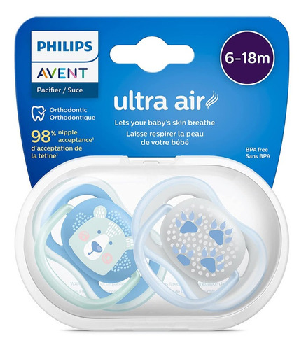 Imagen 6 de 6 de Chupones Ultra Air Patitas 2 Uni Scf085/03 Philips Avent