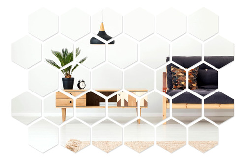 32 Piezas De Pegatinas De Pared Con Espejo Hexágono, Adhesiv