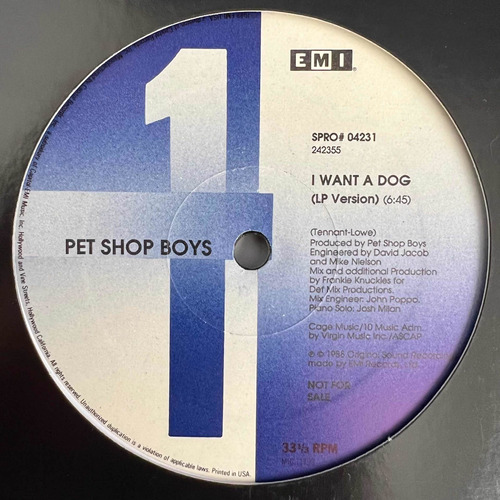 Pet Shop Boys - I Want A Dog / I'm Not Scared - 12'' Single